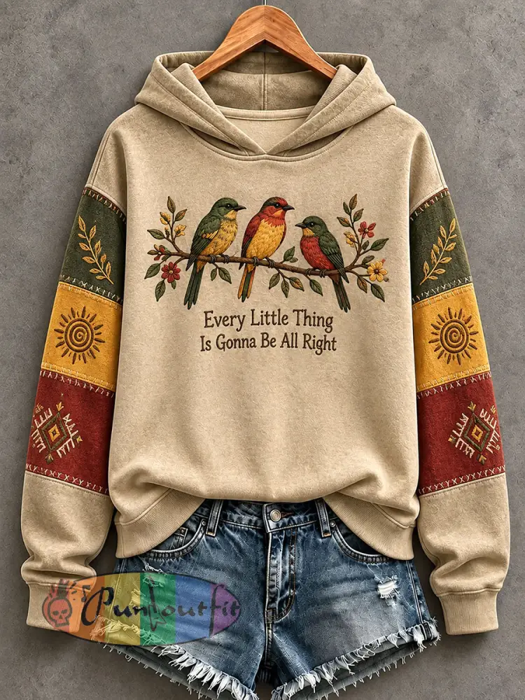 Women’s Every Little Thing Is Gonna Be All Right Hoodie - Light Brown · S