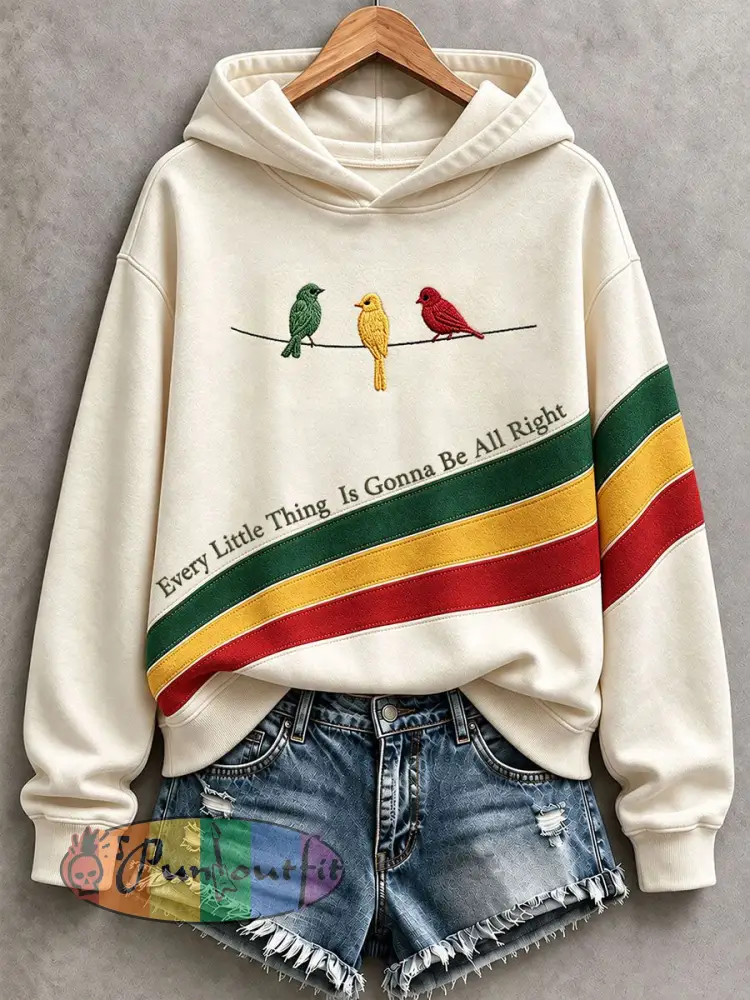 Women’s Every Little Thing Is Gonna Be All Right Hoodie - Creamy-White · S