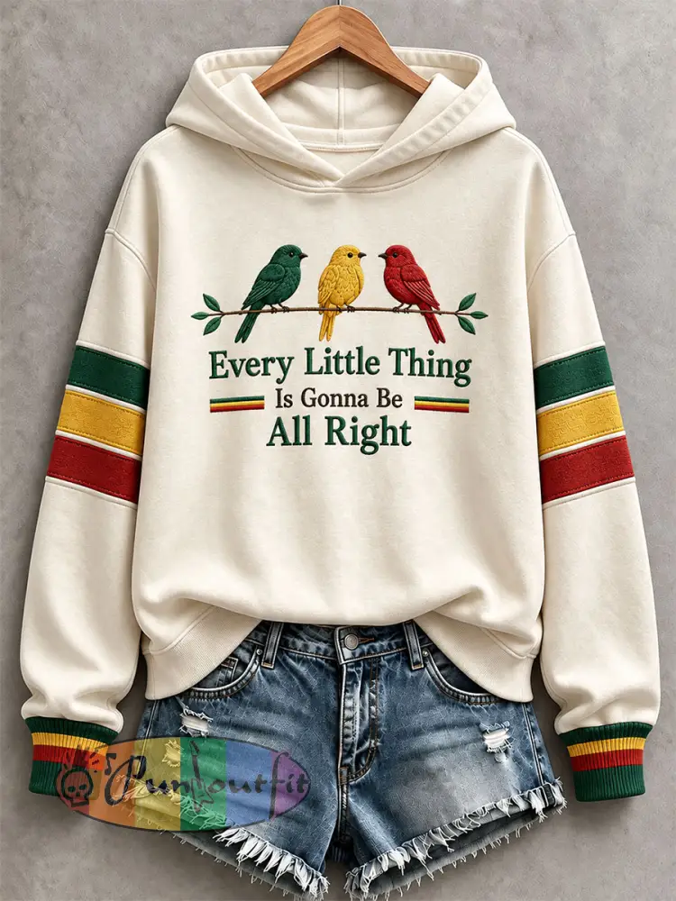 Women’s Every Little Thing Is Gonna Be All Right Hoodie - Creamy-White · S