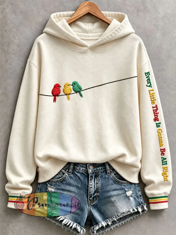 Women’s Every Little Thing Is Gonna Be All Right Hoodie - Creamy-White · S