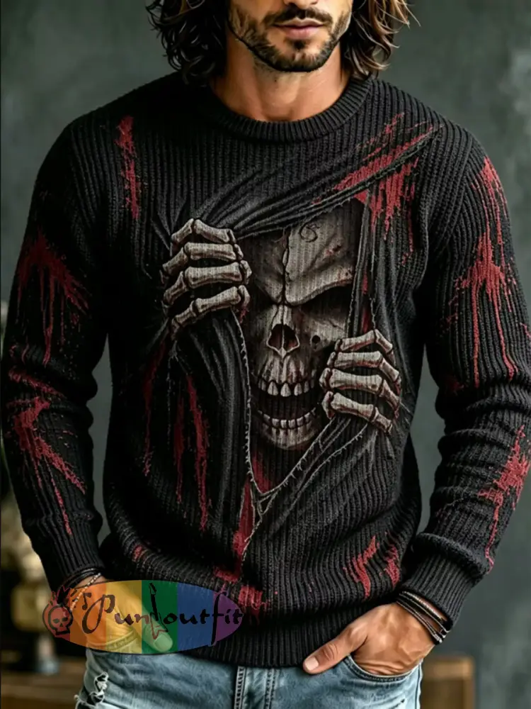 Men’s Halloween Print Casual Crewneck Sweater - As picture · S