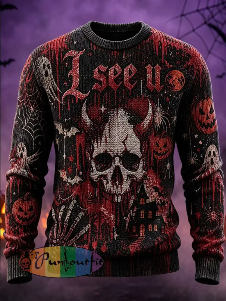 Men’s Halloween Print Casual Crewneck Sweater - As picture · S