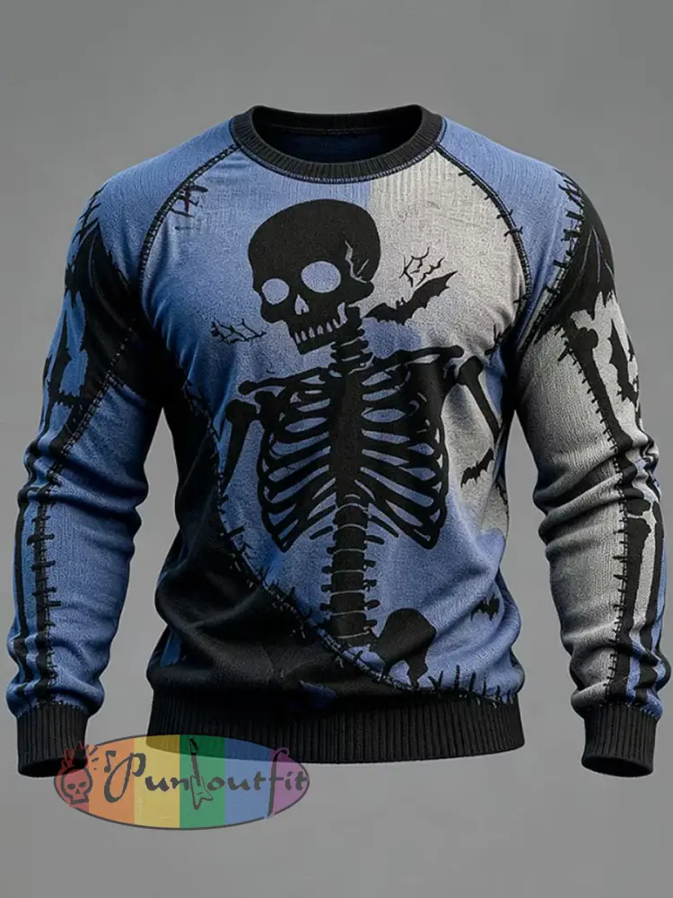 Men’s Halloween Print Casual Crewneck Sweater - As picture · S