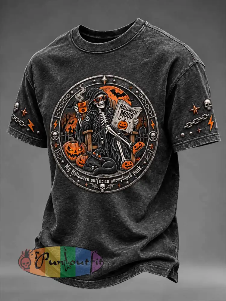 Men’s ’My Halloween Outfit: An Unemployed Punk’ Slogan Printed T-Shirt - As picture · S