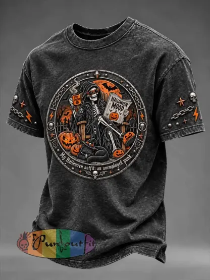 Men’s ’My Halloween Outfit: An Unemployed Punk’ Slogan Printed T-Shirt - As picture · S