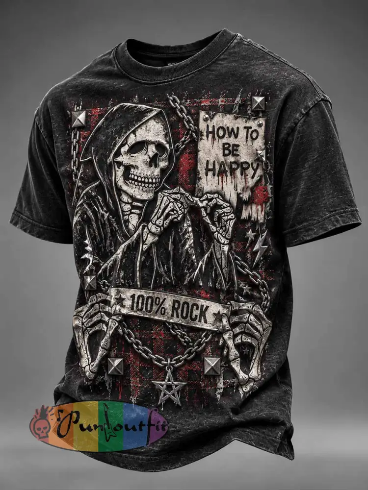 Men’s ’100% ROCK’ Slogan Print T-Shirt - As picture · S