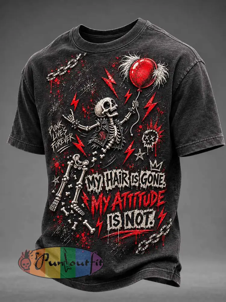 Men’s ’MY HAIR IS GONE MY ATTITUDE IS NOT’ Slogan Printed T-shirt - As picture · S