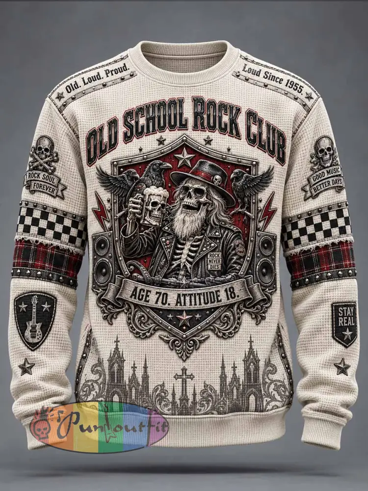 Men’s ’OLD SCHOOL ROCK CLUB’ Slogan Print Sweatshirt - As picture · S