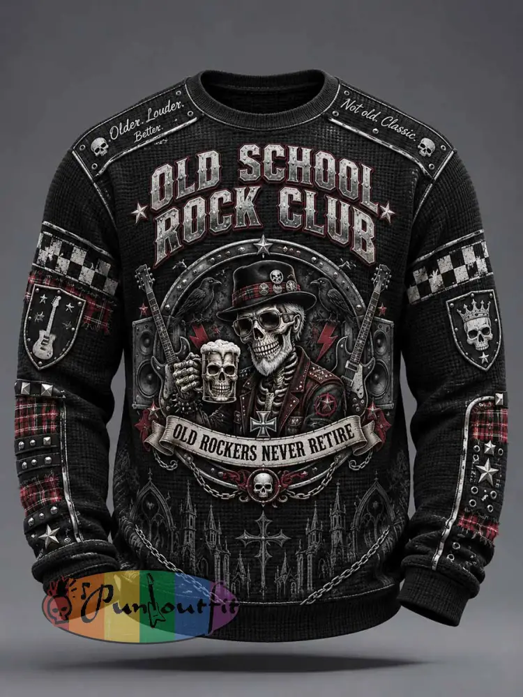 Men’s ’OLD SCHOOL ROCK CLUB’ Slogan Print Sweatshirt - As picture · S