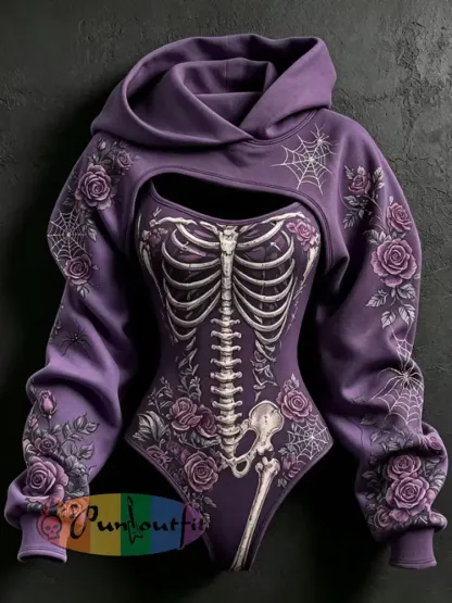 Women’s Halloween Print Hoodie Two-Piece Set - As picture · S