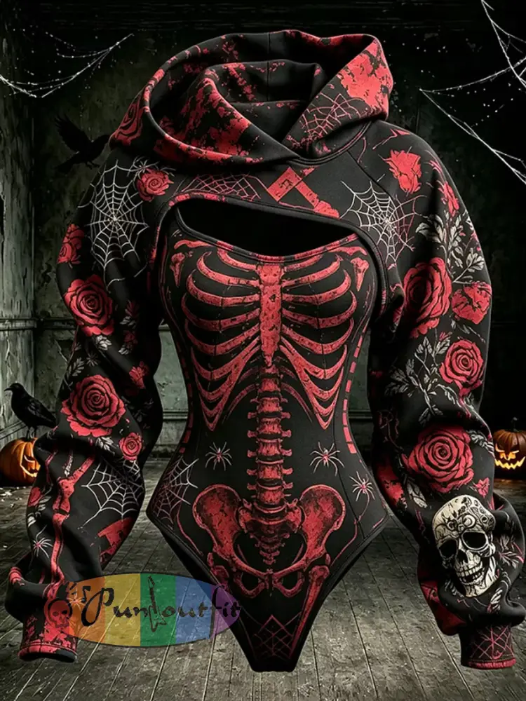 Women’s Halloween Print Hoodie Two-Piece Set - As picture · S