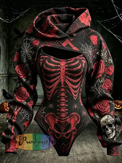 Women’s Halloween Print Hoodie Two-Piece Set - As picture · S