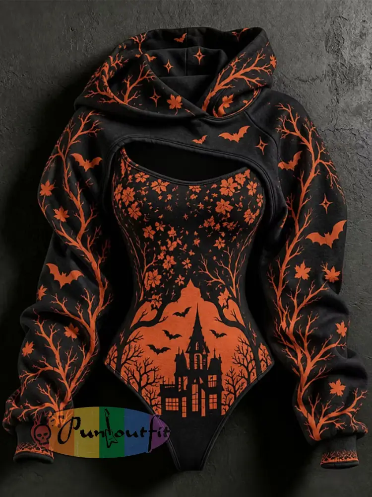 Women’s Halloween Print Hoodie Two-Piece Set - As picture · S