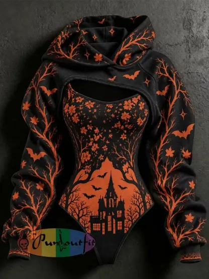 Women’s Halloween Print Hoodie Two-Piece Set - As picture · S