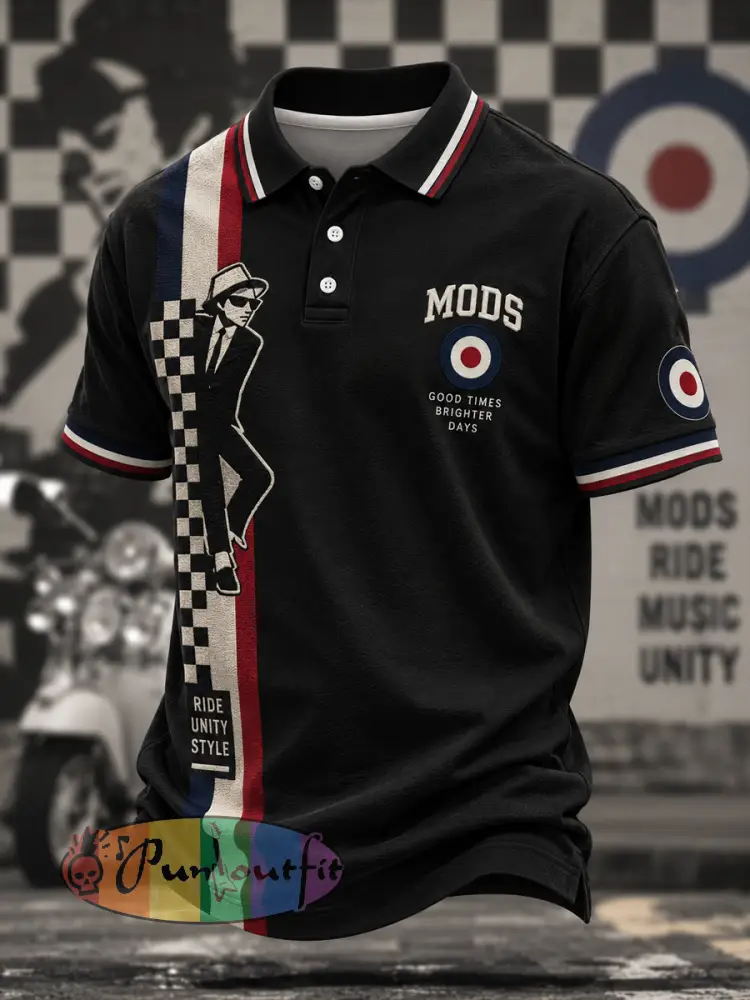 Men’s Mods Culture UK Music Lover Printed polo shirt - Black · S