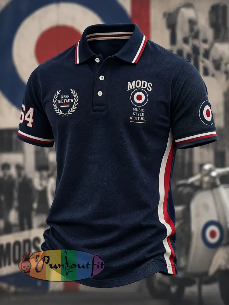 Men’s Mods Culture UK Music Lover Printed polo shirt - Navy Blue · S
