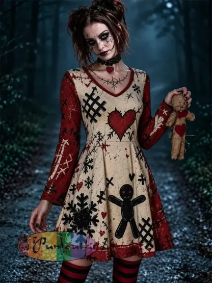 Women’s Gothic Voodoo Doll Art Dress - As picture · S