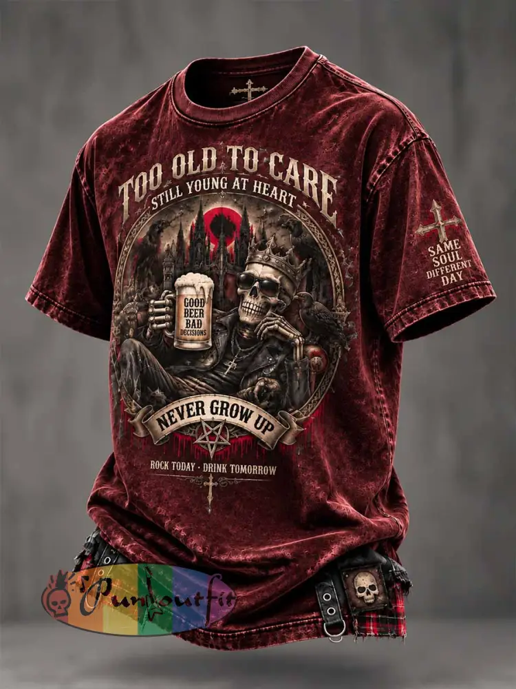 Men’s Vintage Fun Slogan Printed T-Shirt - Wine Red · S