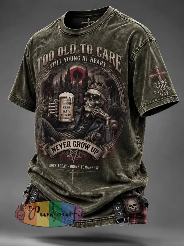 Men’s Vintage Fun Slogan Printed T-Shirt - Dark Green · S