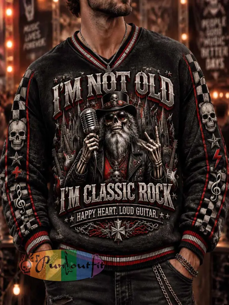 Men’s ’I’M NOT OLD I’M CLASSIC ROCK’ Humorous Slogan Print Sweatshirt - As picture · S