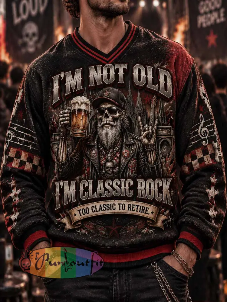 Men’s ’I’M NOT OLD I’M CLASSIC ROCK’ Humorous Slogan Print Sweatshirt - As picture · S