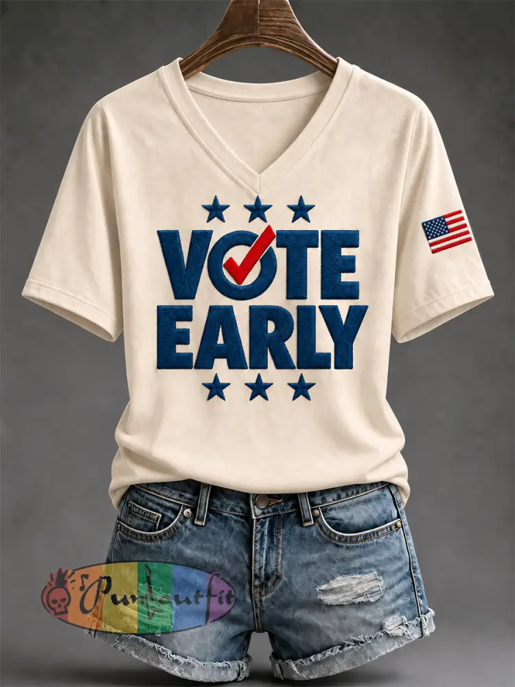 Women’s Vote Print V-Neck Tee - Creamy-White · S