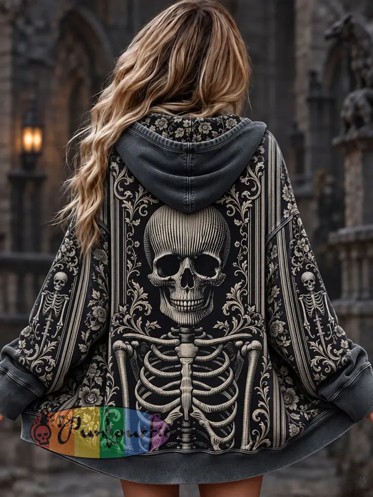 Women’s Halloween Skeleton Print Jacket - Dark Gray · S