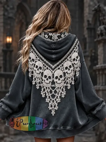 Women’s Halloween Skull Print Jacket - Dark Gray · S