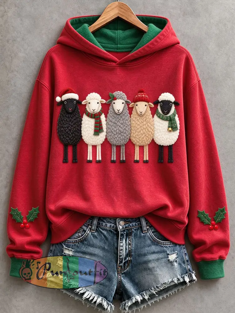 Women’s Christmas Sheep Hoodie - Red · S