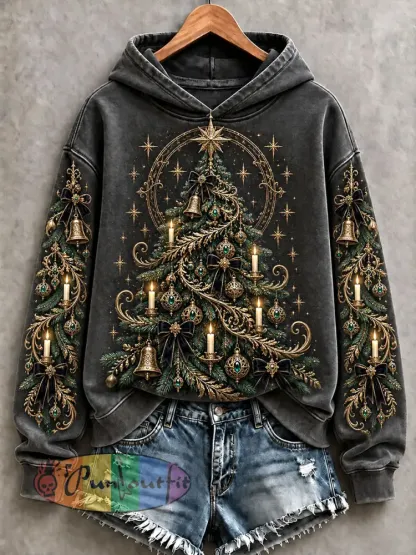 Women’s Gothic Christmas Tree Hoodies - Dark Grey · S