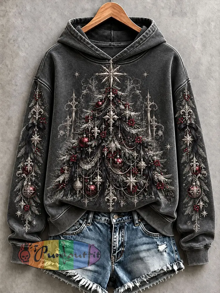 Women’s Gothic Christmas Tree Hoodies - Dark Grey · S