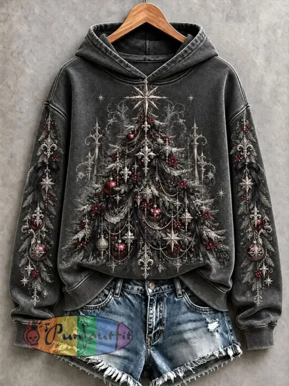 Women’s Gothic Christmas Tree Hoodies - Dark Grey · S