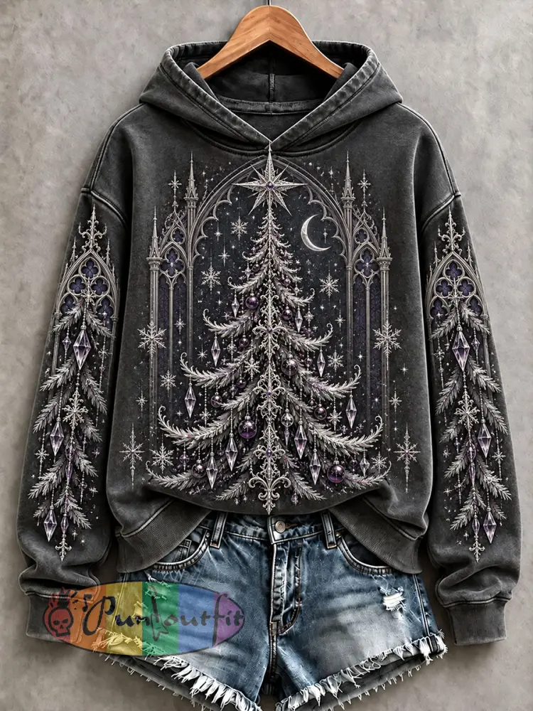 Women’s Gothic Christmas Tree Hoodies - Dark Grey · S