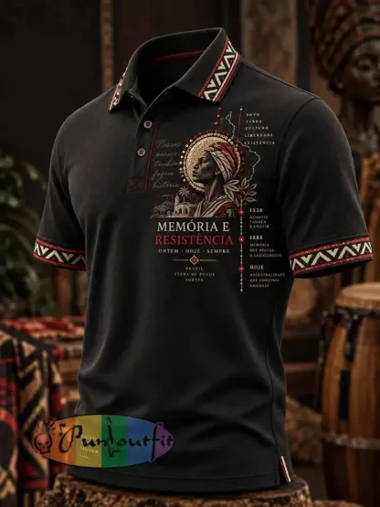 Men’s Brazilian Black Awareness Day Pattern Printed Polo Shirt - As picture · S