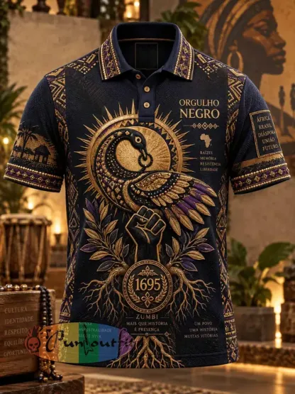 Men’s Sankofa Heritage Commemorative Pattern Print Polo Shirt - As picture · S