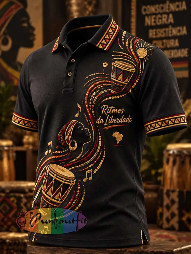 Men’s Brazilian Black Awareness Day Pattern Printed Polo Shirt - As picture · S