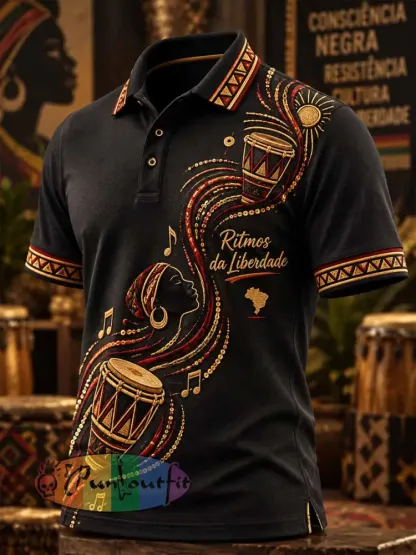 Men’s Brazilian Black Awareness Day Pattern Printed Polo Shirt - As picture · S