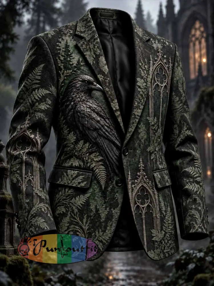 Men’s Gothic Forest Raven Print Blazer - As picture · S
