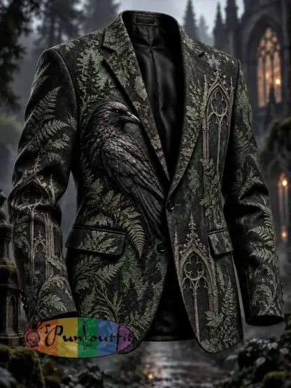 Men’s Gothic Forest Raven Print Blazer - As picture · S