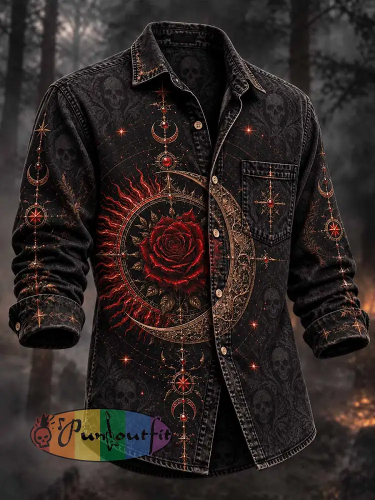 Men’s Gothic Moon Print Shirt - As picture · S