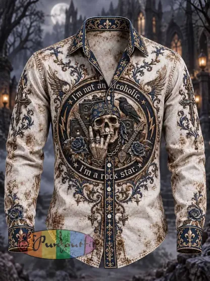Men’s Vintage Rock Skull Print Shirt - As picture · S
