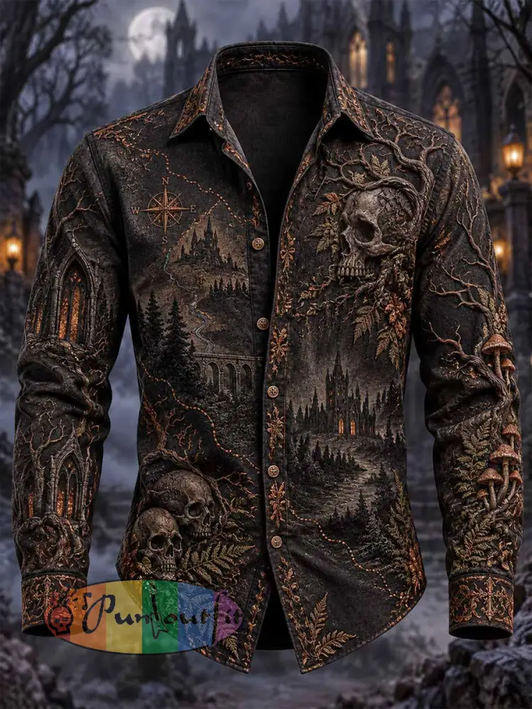Men’s Gothic Forest Map Print Shirt - As picture · S