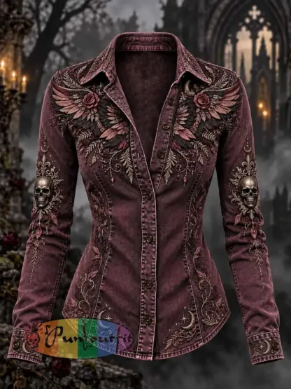 Women’s Retro Gothic Skull Print Shirt - As picture · S