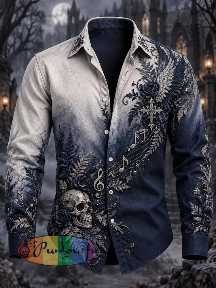 Men’s Gothic Music Skull Print Shirt - As picture · S