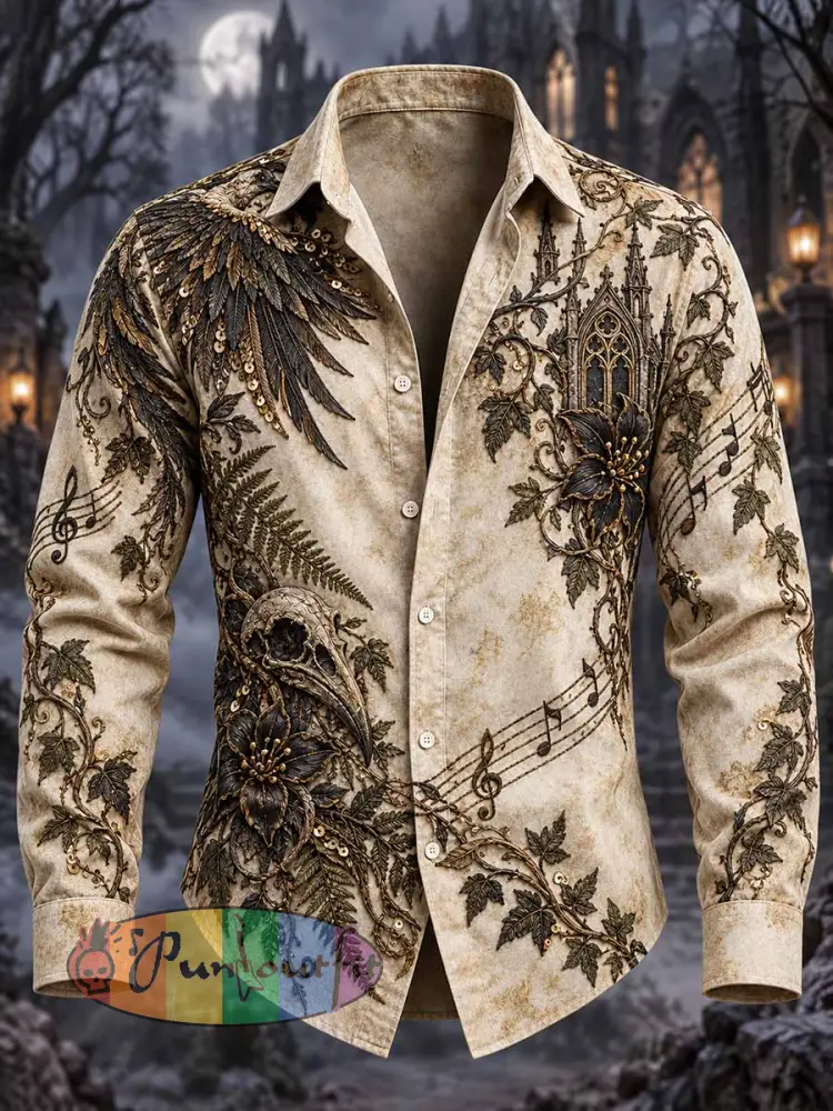 Men’s Gothic Music Skull Print Shirt - As picture · S