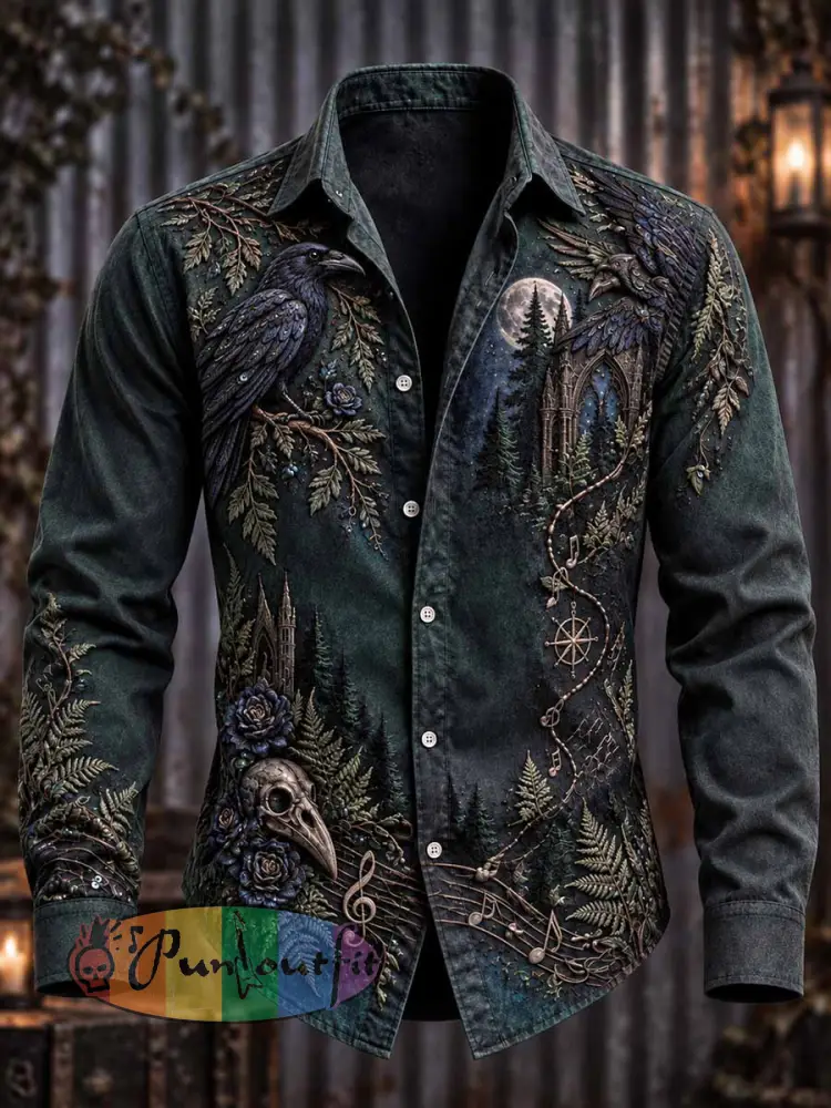 Men’s Gothic Music Skull Print Shirt - As picture · S