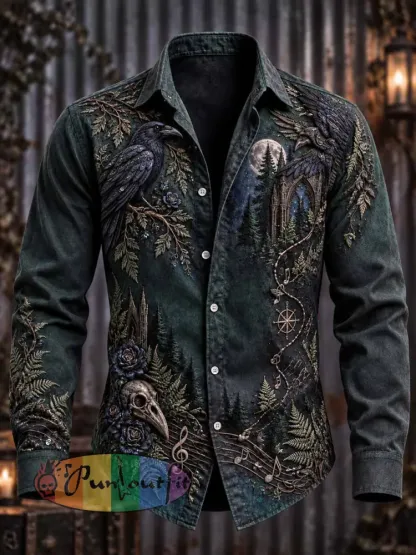 Men’s Gothic Music Skull Print Shirt - As picture · S