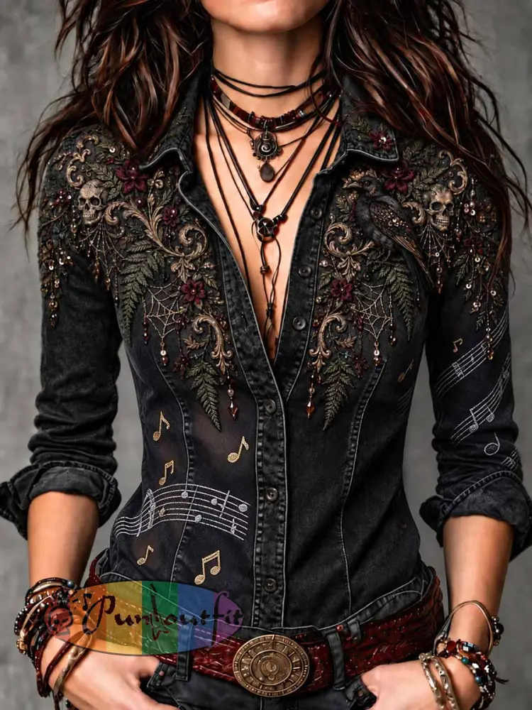 Women’s Vintage Gothic Printed Shirt - As picture · S
