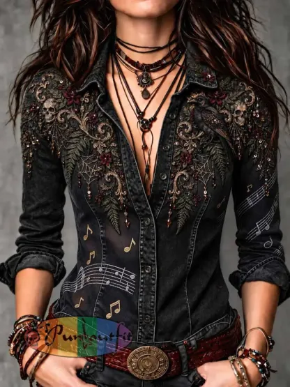 Women’s Vintage Gothic Printed Shirt - As picture · S