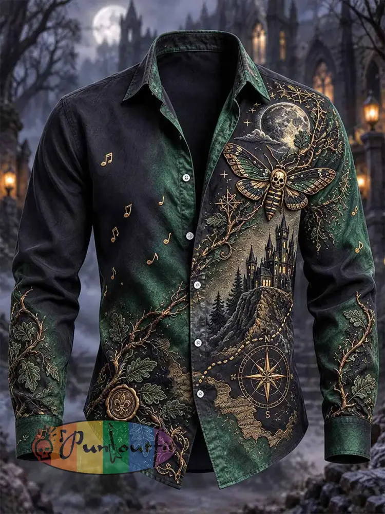Men’s Gothic Forest Map Skull Print Shirt - As picture · S